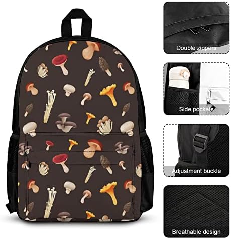 Sve vrste gljiva 3-dijelni paket ruksaka za fakultet, torba za prijenosno računalo na rame s kutijom za ručak i pernicom