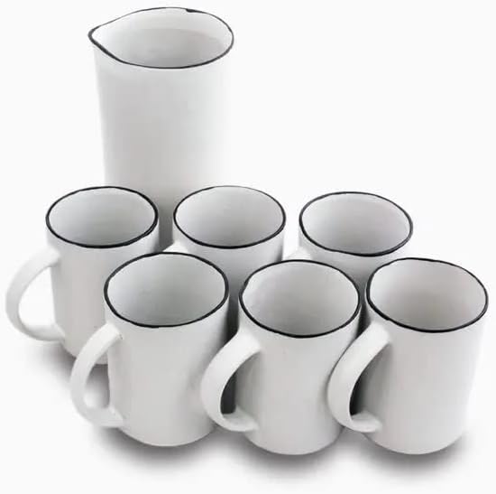 Khmer keramika set latte šalice od 6 s vrč, 8,45oz - mikrovalne šalice za kavu s kavom s velikom ručkom - moderne, boho, jedinstveni
