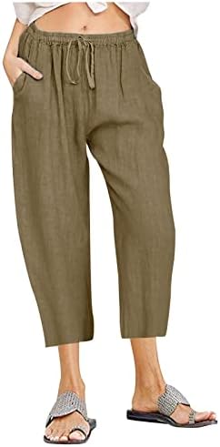 Mrgiinri lanene hlače za žene 2023 Ljetna moda visoki struk široke noge za noge Osječena hlača povremene labave hlače Capri