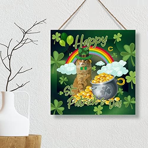 Clover leprechaun šešir za mačje drvo plak dugin lonac zlatnih potkova natpis zidni dekor sretni djeteline sretni sveti Patricks Dan