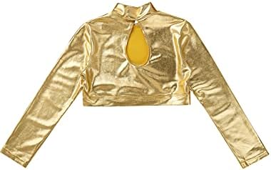 Loloda Girls 'Shiny Metallic Mock vrat Dugi rukavi Crods Tops Hip Hop Jazz Dance kostim Dancewear zlato 12 godina
