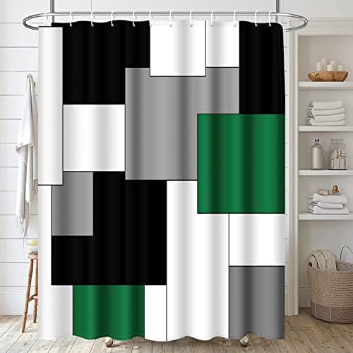 Geometrijski zeleni setovi za kupaonicu s zavjesom za tuširanje i prostircima i priborom, setovi crnih i sivih zavjesa za tuširanje,