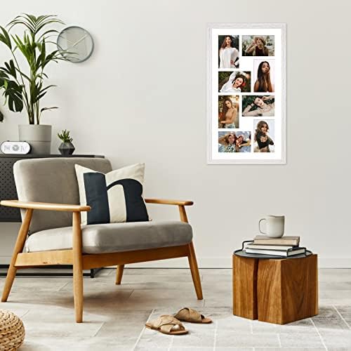 Ksroecud 11.8x21.8 Okvir kolaža s 8 otvora 4x6 slika, višestruki okvir za slike s prostirkom, zidom ili dekorom stola, bijelim drvenim