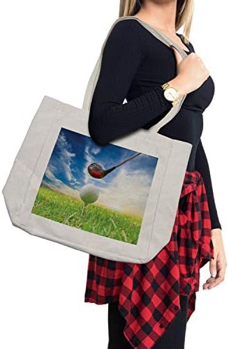 Ambsonne sportska torba za kupovinu, makro fotografski tisak tematskog golf kluba tiskana i lopta na tinejdžeru, ekološki prihvatljiva