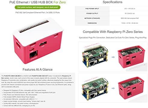 WAVESHARE POE ETHERNET/USB HUB kutija za Raspberry Pi Zero Series 3x USB 2.0 Ports 802.3AF-Componziran