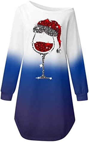 Haljina s majicom za žene, ružne božićne tunike s dugim rukavima s printom, božićna ležerna Mini haljina u boji