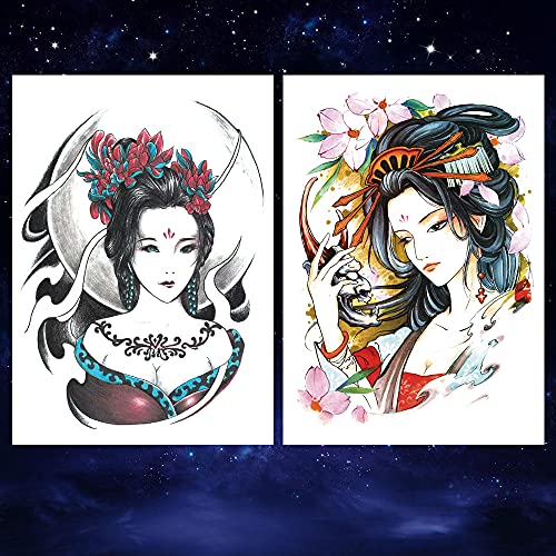 Oottati 6 listova Arma vodootporna naljepnica za privremene tetovaže, šarena japanska drevna ljepota dama žene za kosu geisha prajna