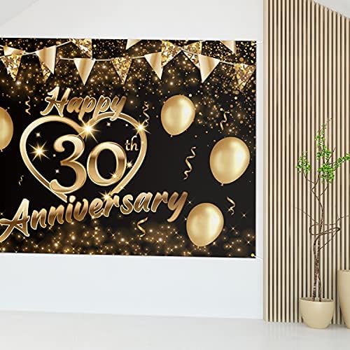 5665 Sretan 30. rođendan Pozadina banner dekor crno zlato-svjetlucavo ljubavno srce Sretan 30. rođendan vjenčanje tematski ukrasi za