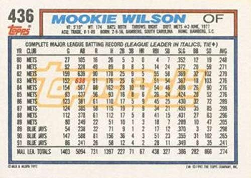 1992. Topps Gold Baseball 436 Mookie Wilson Toronto Blue Jays Službena MLB trgovačka kartica iz TOPPS Company