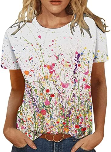 Ženske grafičke majice trendovske bluze s kratkim rukavima cvjetni tiskani vrhunski majice povremenih majica za ljeto 2023