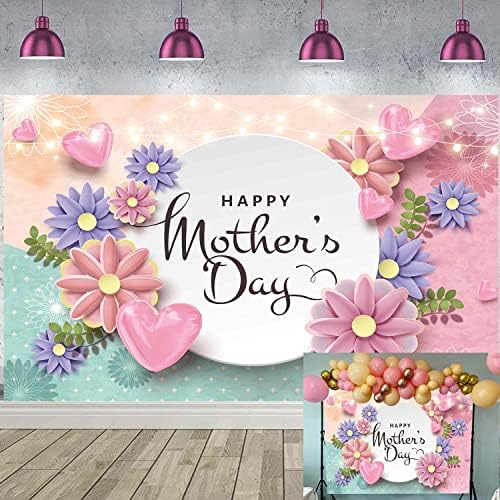 Pozadina Sretan Majčin dan, Volim mamu, ružičasto slatko ljubavno srce, papirnati cvijet, pozadina za fotografiranje žena, baka, dama,