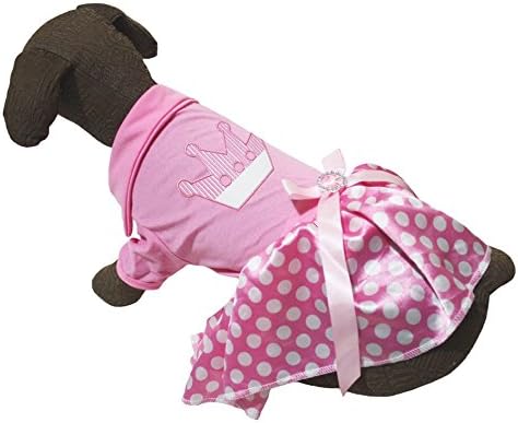 Štene odjeće za pse haljine traka kruna ružičasta pamučna majica bijela polka točkica tutu