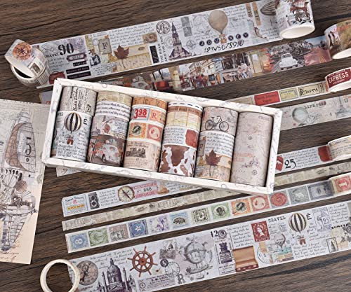 Aifong 18 Rolls of Vintage Washi vrpce, 8 različitih veličina starih novina Kartice Marka Ukrasna široka kaseta za washi za potrepštine
