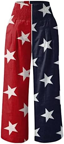 4. srpnja hlače širokih nogu za žene američke zastave ruched elastične hlače s visokim strukom s džepnim palazzo hlačama