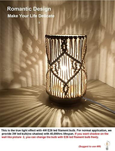 Afortlo stolna stolna svjetiljka, mali boho šuplji ukrasni boemski makrome ručno izrađeni noćni ormarić noćno lagano čvrsto drvo za