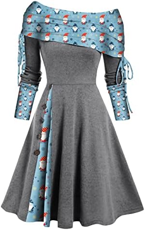 Ženski modni ležerni struk širok rub s ramena dugih rukava A-line haljina
