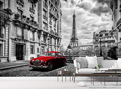 Fotografska pozadina –Eiffel Tower - zidni mural Pariz France CityScape Retro limuzina automobila Dekoracija slika slika zid dekor