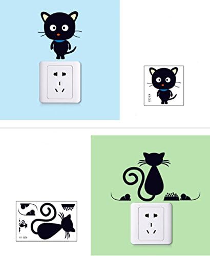 Uklonjena naljepnica s prekidačem, 5 komnih crnih crnih mačaka naljepnica, naljepnice za dekor za svjetlo, Obiteljski dekor naljepnice
