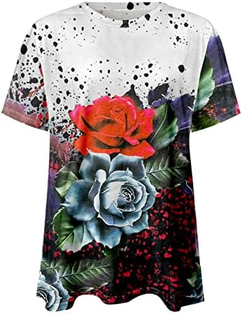 Nyybw žene casual tunika gornja košulja okrugli vrat gornji cvjetni tiskani košulja kratki rukavi majica modna modna majica predimak