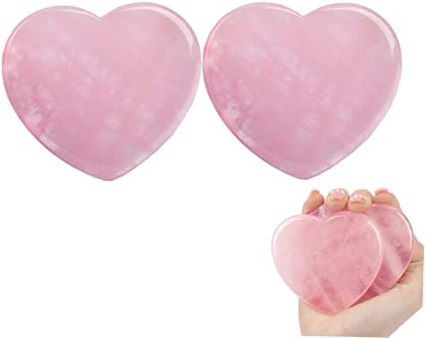 Lazyga Rose Quartz Heart Stone 2pcs Healing Crystal75mm, prirodni draguljski kamen u obliku srčanog kristala u obliku srca