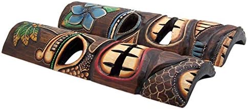 Tiki maske ručno izrađene u polinezijsko-havajskom stilu s cvjetnim slikama zidni dekor set od 2 različite boje 19 inča