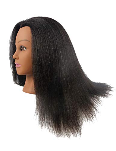 Afrička manekenska glava s pravom kosom za kozmetičku lutku za kosu, glava za vježbanje frizerskog salona, glava lutke i postolje za