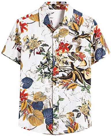 Ležerna košulja za muškarce ljeto, vintage gumb dolje košulje za kuglanje Ljetni vrhovi kratki rukav etnički stil tiskana košulja