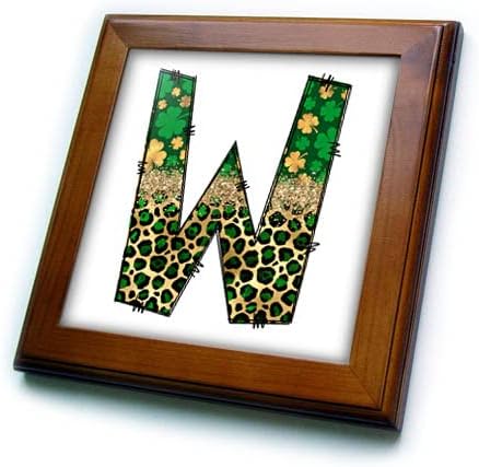 Početne pločice u okviru u obliku okvira u obliku okvira s monogramom glamuroznog leoparda Od 3 inča i djeteline s četiri lista