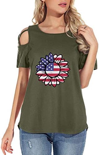 Žene 4. srpnja vrhovi američke zastave Patriotska majica okrugli vrat Izrez kratkih rukava modni bluza