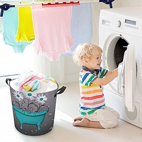Foduoduo košarica za pranje rublja Teal siva tratinčica cvjetovi praonica rublja s ručkama sa sklopivim kolicama prljava odjeća torba