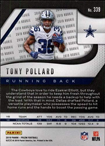 2019. Panini Prizm Football 339 Tony Pollard RC Rookie Card Dallas Cowboys Službeni NFL nogomet u sirovom stanju