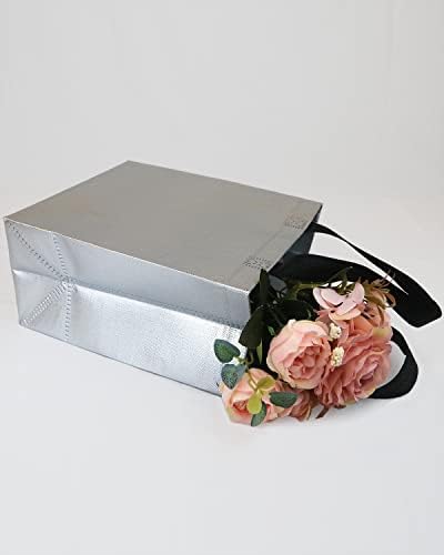 6 komada srebrne poklon vrećice srednje veličine sjajne poklon vrećice za višekratnu upotrebu s ručkama metalne sjajne netkane poklon