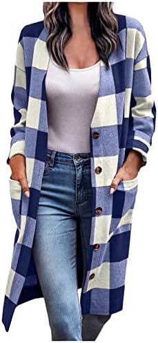 Otvorite prednji dugački kardigan za žene gumb dolje majice košulje flanel košulje pleteni džemper džepovi s dugim rukavima jakna