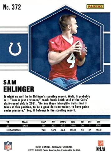 2021 Panini Mosaic 372 Sam Ehlinger RC Rookie Indianapolis Colts NFL nogometna trgovačka karta