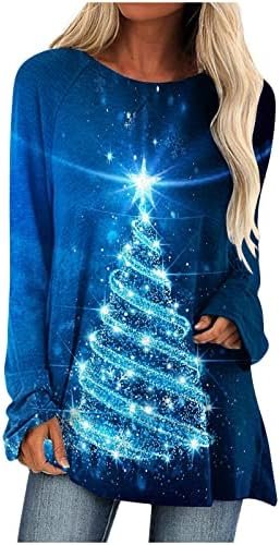 Košulje dugih rukava za žene za božićno drvce tiskaju majice za posadu labave fit -tunične vrhove za nošenje s gamašama