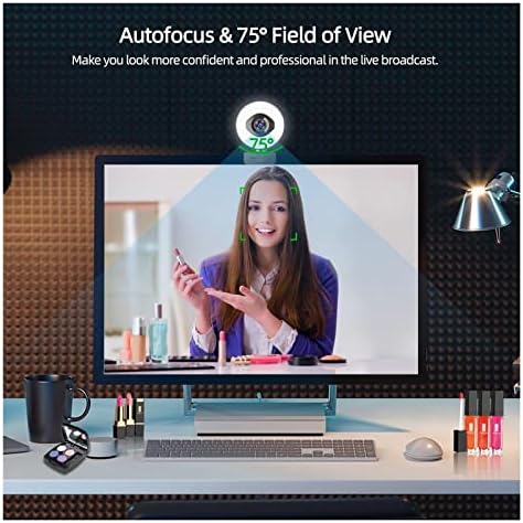 Deflab Webcam Full HD 1080P 60fps Webcam Streaming Camera od 75 stupnjeva s podesivom desnom svjetlom besplatno stativ za uživo video
