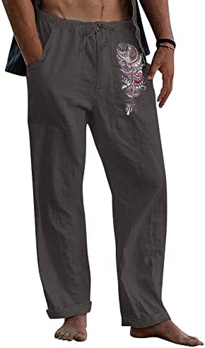 Muškarci ljetne pamučne lanene hlače Elastični struk vrećica džepova hlače ležerne lagane aktivne rastezljive hlače