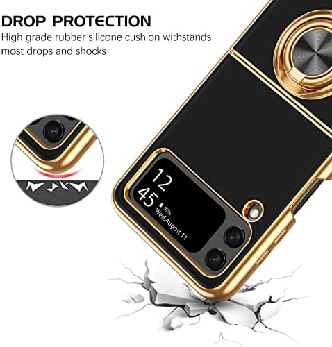 DOMAVER za Samsung Galaxy Z Flip 4 Case 5G s prstenastim nositelj Oslonac za noge Pokrivenost Zlato Meka zaštitna torbica od TPU za