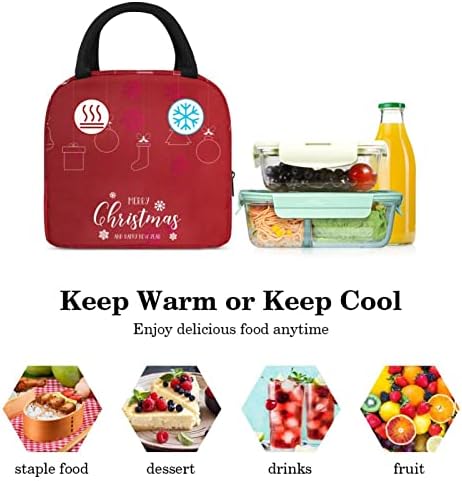 Crveni Božićni ukras s uzorkom boje torba za ručak izolirana kutija za ručak torba za piknik na otvorenom školski kontejner za hranu