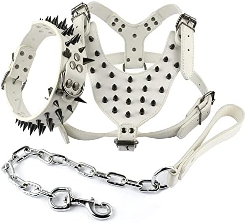 DHDM šiljci bijela kožna ogrlica za pseće kabel i povodce set teške za bokser kožne uzice