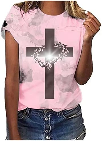 Ženske novitete cross print vrhovi 3D pejzažni grafički vintage majica Uskrsna casual bluza bluza kratkih rukava opremljena tinejdžera