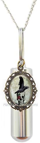HandcraftDecorations Crow nakit-ptica Jewellery-staklena urna kremacija urna ogrlica, Halloween kremiranje urn ogrlica poklon, staklena