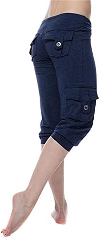 Ženske teretne hlače visokog struka Stretch Joggers ošišane trenirke lagane casual Capri hlače s džepovima
