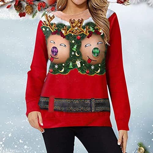 Ženska Y2K dukserica Božićna smiješna 3D tiskana casual majica dugih rukava O-Neck pulover pulover na vrhovima