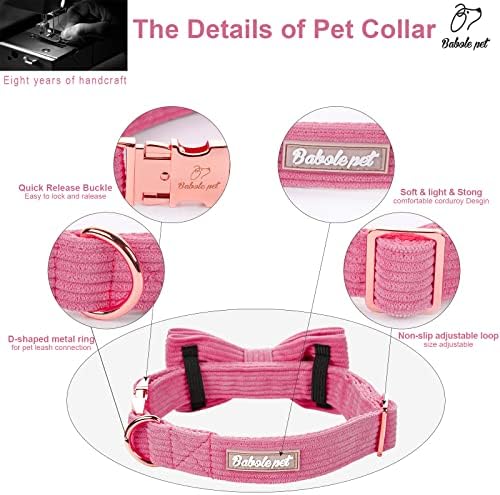 Babole kućni ljubimac vruće ružičaste ovratnike za mali pas, slatki corduroy ovratnik za pse s kravatom sa sigurnosnom metalnom kopčama