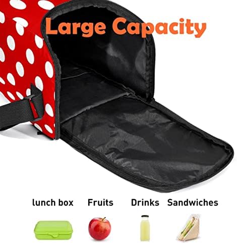 Ženska torba za ručak, Muška kutija za ručak, ženska kutija za ručak, bijeli uzorak graška i crvena