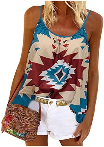Ženske ljetne košulje bez rukava sa širokim naramenicama od tartufa Vintage geometrijski print S volanima na dnu bluza s naramenicama