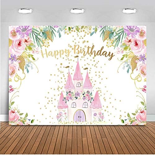 Mokshitski ružičasti dvorac Pozadina Za Rođendan princeza cvjetni ukrasi za rođendansku zabavu foto pozadine zlatne točkice pozadina