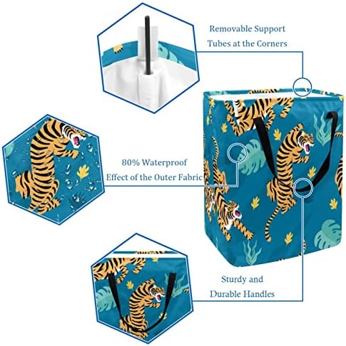 Sklopiva košarica za rublje s printom žestokog tigra 60L vodootporne košare za rublje košara za pranje odjeće igračke za pohranu spavaonica