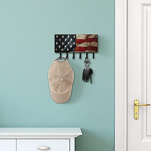 Izbliza grunge američke zastave držač ključeva Personalizirani zidni montirani ključevi kuke ključa Organizator vješalica za kućni